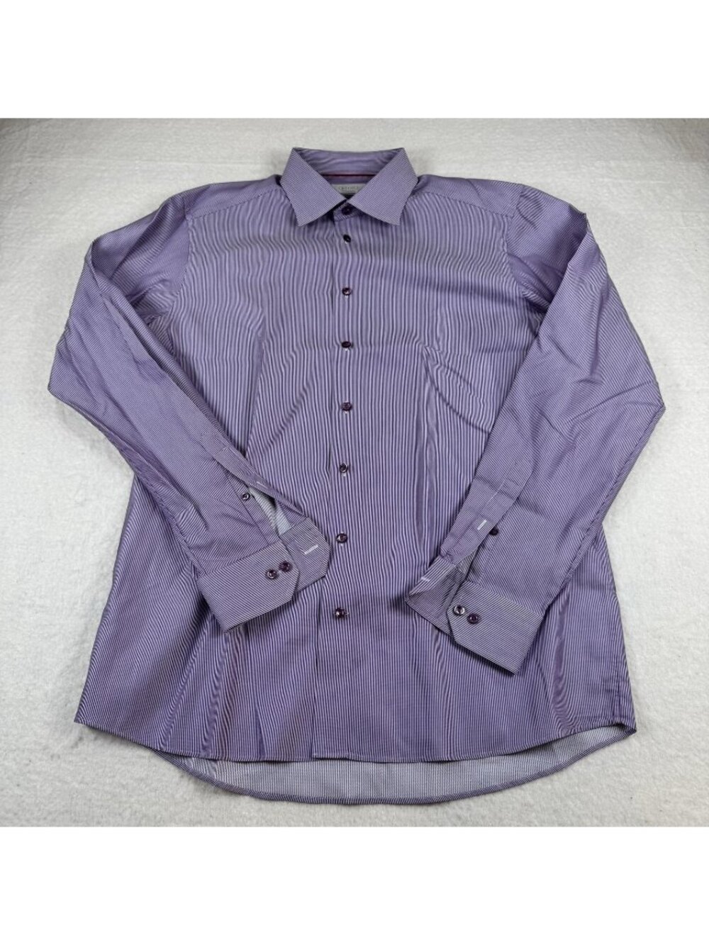 Eton Dress Shirt Mens Size 17 Purple Striped Cotton Contemporary Long Sleeve